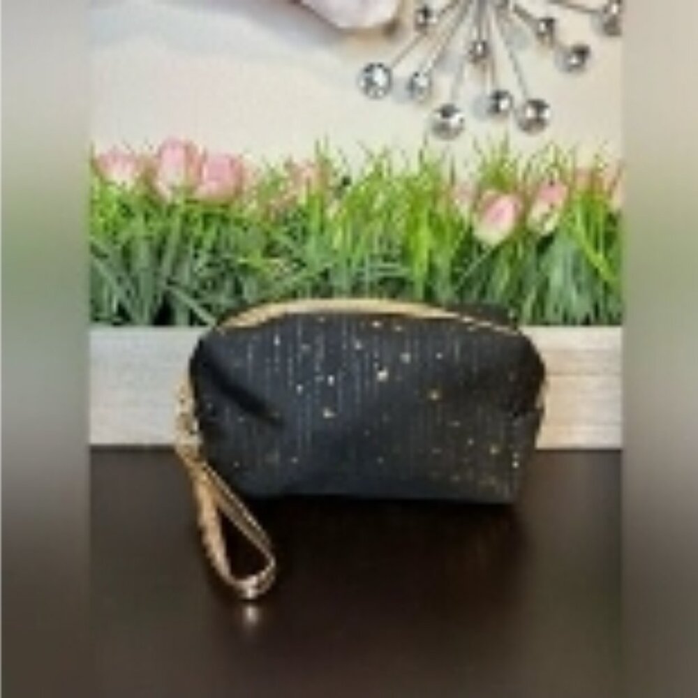 Pink and Black and gold Star Print cosmetic bags with adjustable wristlet